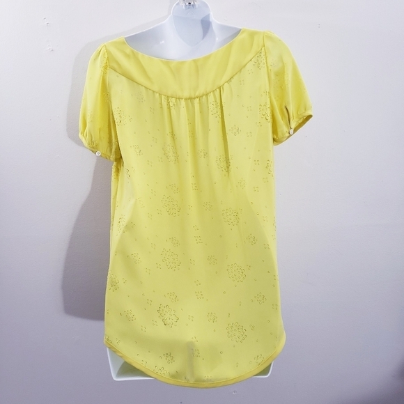 Vanessa Virginia Anthropologie Laser Cut Eyelet Sunny Yellow Top - Picture 4 of 8